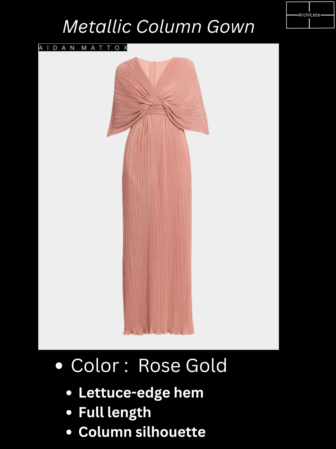Aidan Mattox Pleated Metallic Chiffon Column Gown