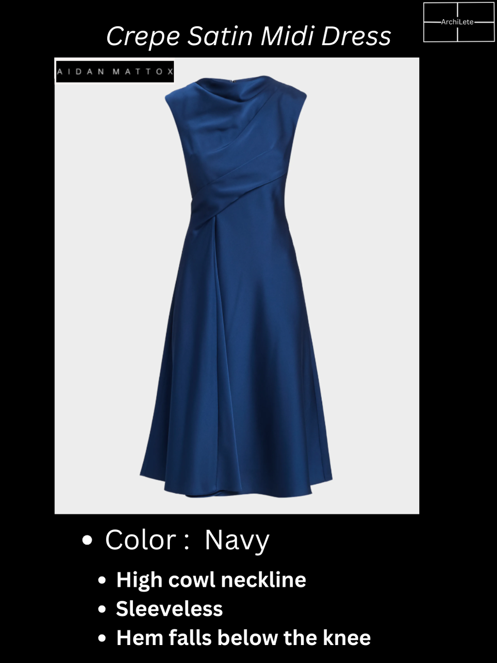 Aidan Mattox Cowl-Neck Crepe Back Satin Midi Dress