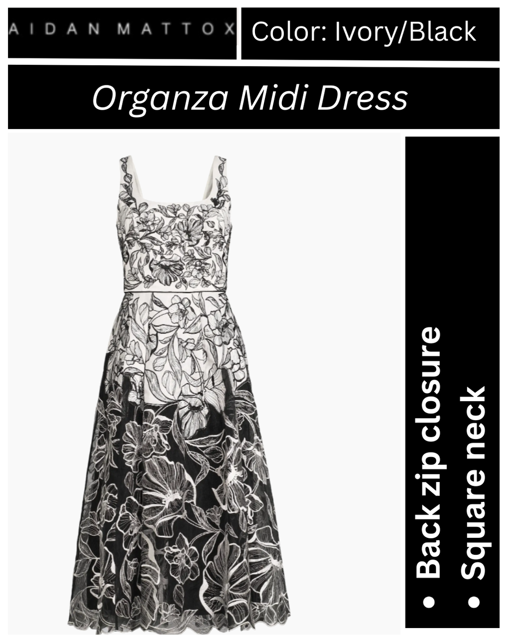 Aidan Mattox by Adrianna Papell Embroidered Organza Midi Dress