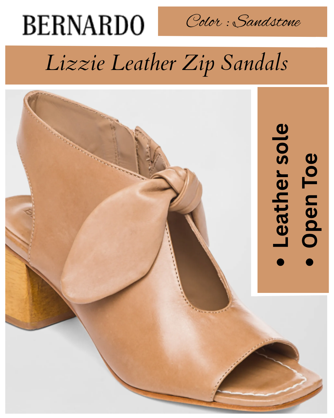 Bernardo Lizzie Leather Knot Zip Sandals