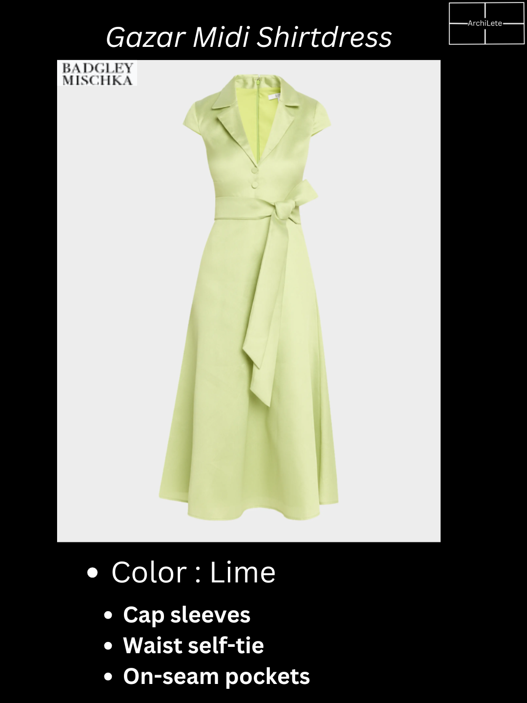 Badgley Mischka Belted Cap-Sleeve Pebble Gazar Midi Shirtdress