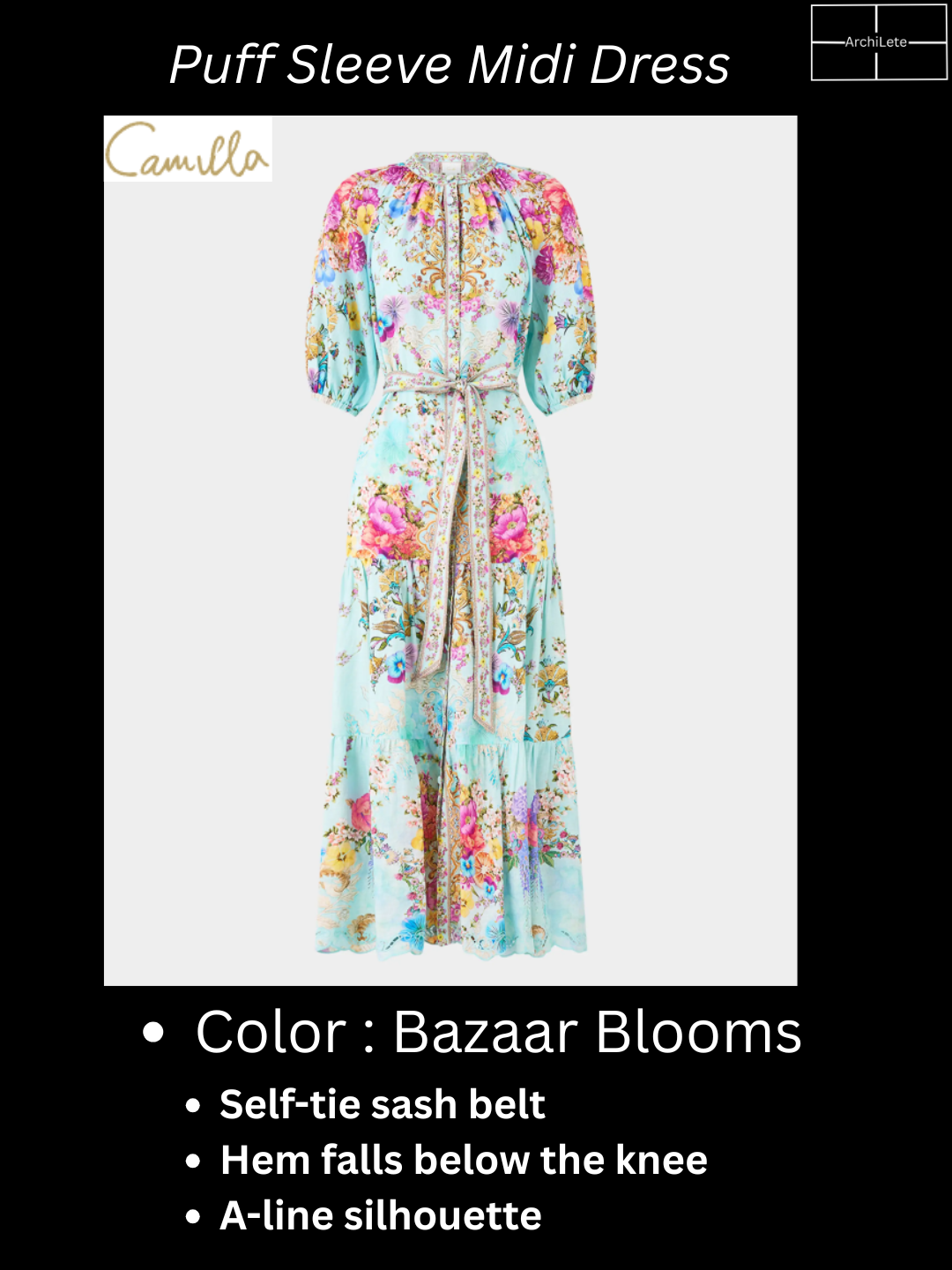Camilla Bazaar Blooms Puff-Sleeve Midi Shirtdress