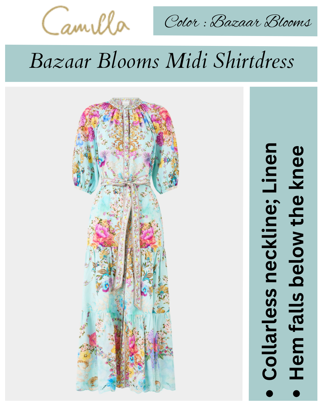 Camilla Bazaar Blooms Puff-Sleeve Midi Shirtdress