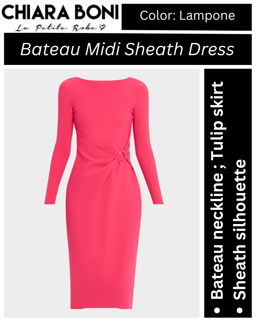 Chiara Boni La Petite Robe Gathered Bateau-Neck Midi Sheath Dress