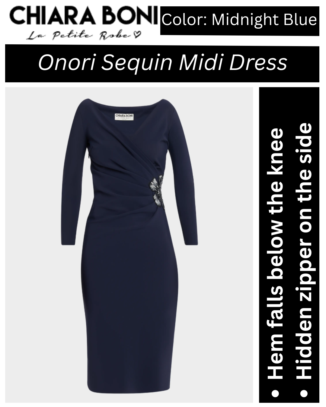 Chiara Boni La Petite Robe Onori Long Sleeve Sequin Flower Midi Dress