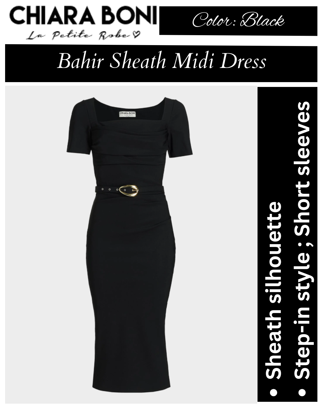 Chiara Boni La Petite Robe Bahir Belted Square-Neck Midi Sheath Dress