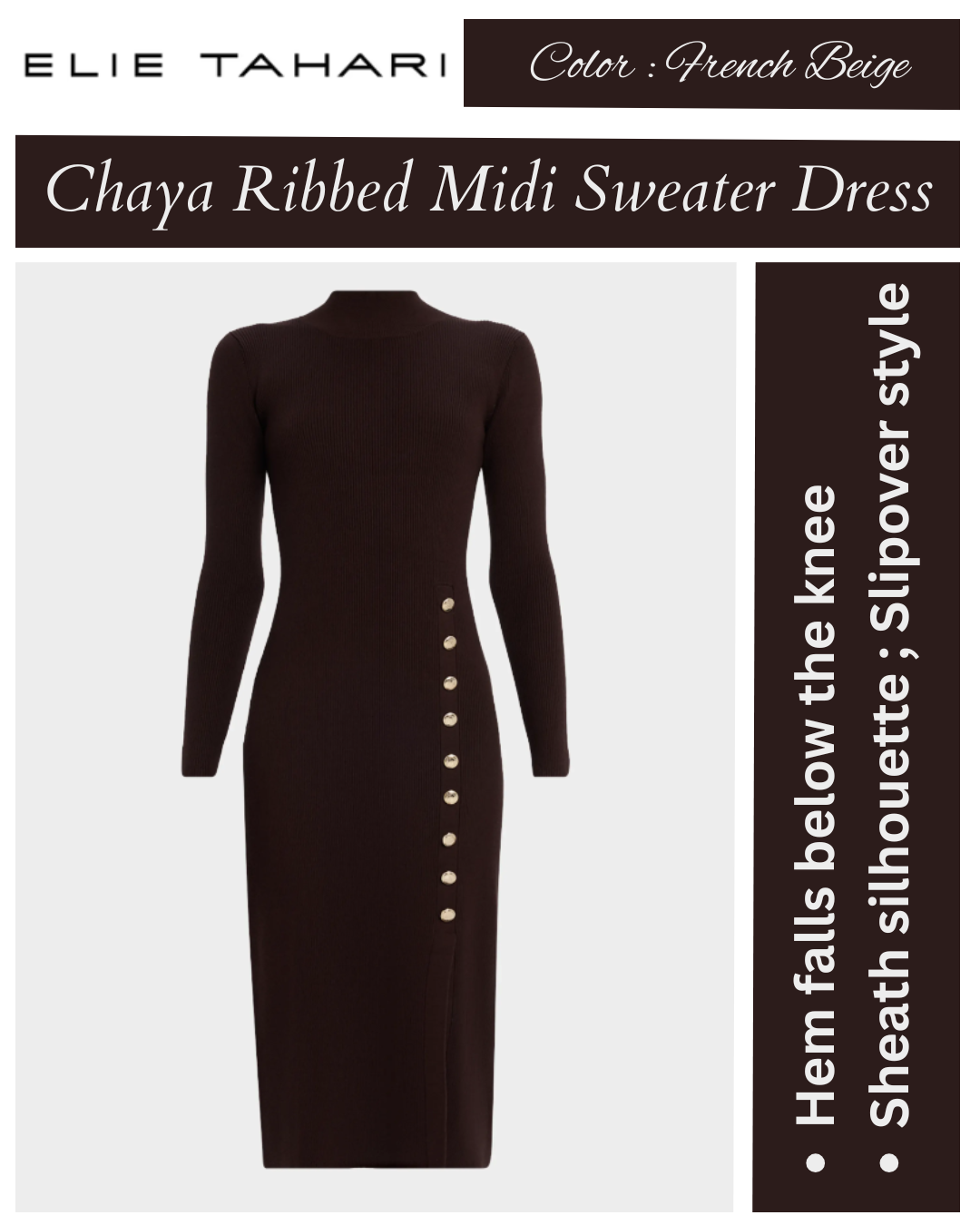 Elie Tahari The Chaya Ribbed Mock-Neck Midi Sweater Dress
