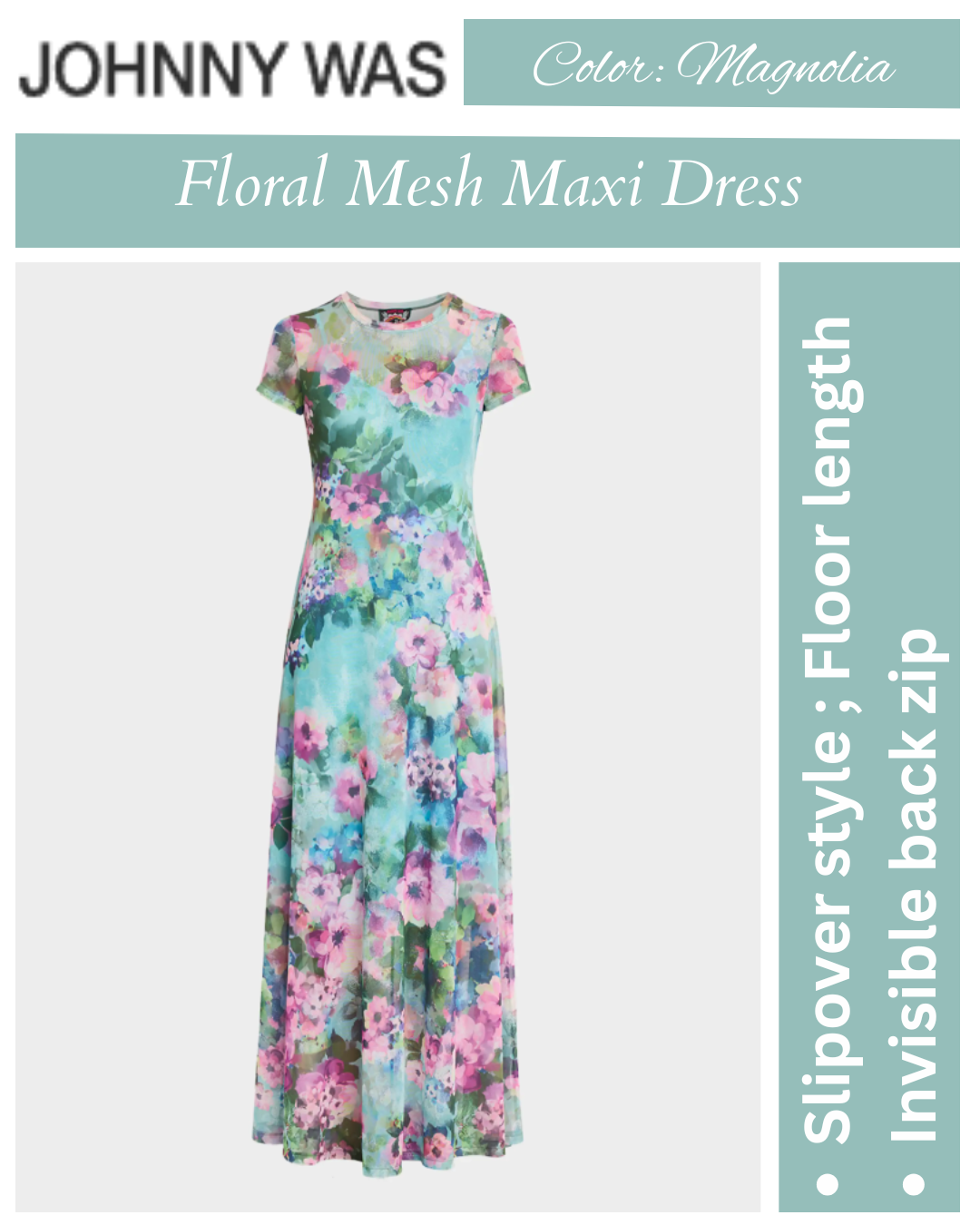 Johnny Was Short-Sleeve Floral Mesh Maxi Dress