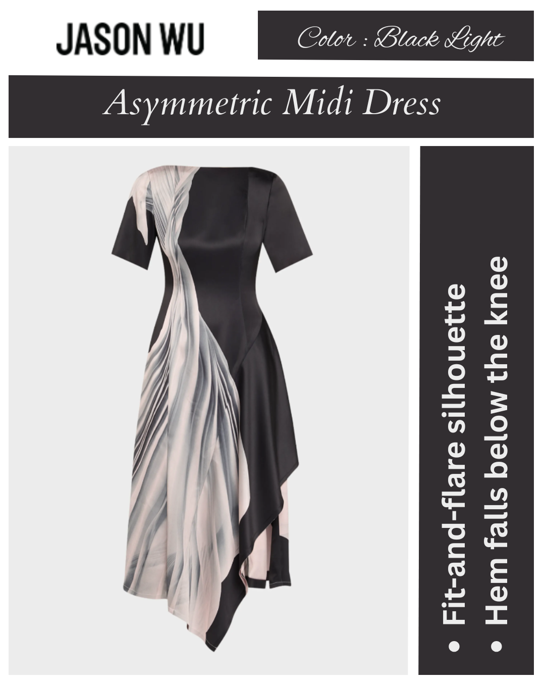 Jason Wu Collection Dancing Pleat Short-Sleeve Asymmetric Midi Dress