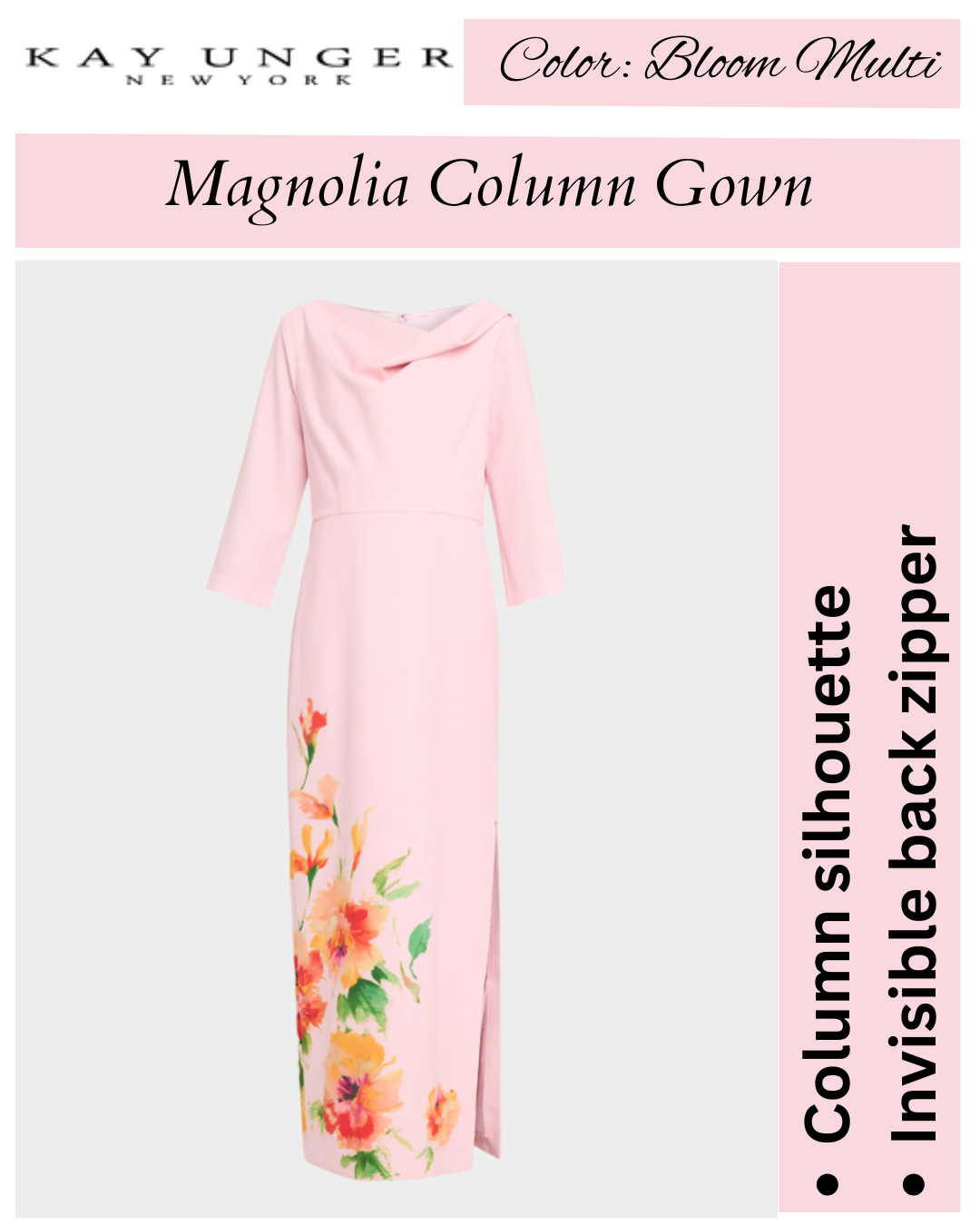 Kay Unger New York Magnolia Floral-Print Stretch Crepe Column Gown
