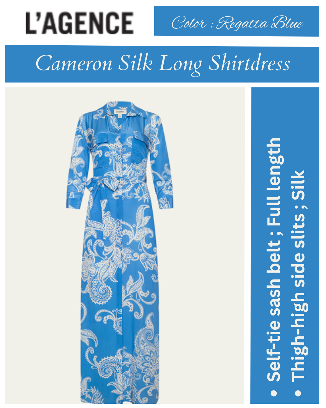 L'Agence Cameron Silk Long Shirtdress