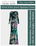 Rickie Freeman for Teri Jon Floral Velvet Jewel Appliqué Gown
