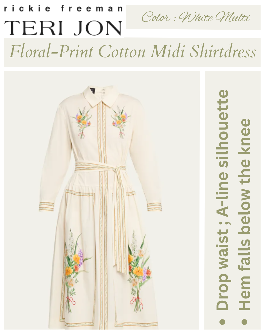 Rickie Freeman for Teri Jon Floral-Print Cotton Midi Shirtdress