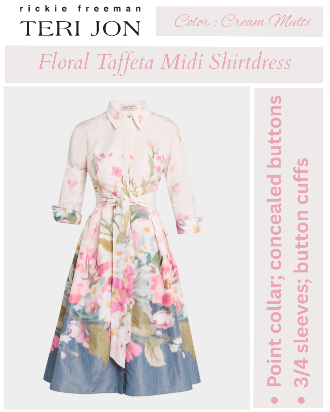 Rickie Freeman for Teri Jon Floral-Print Taffeta Midi Shirtdress