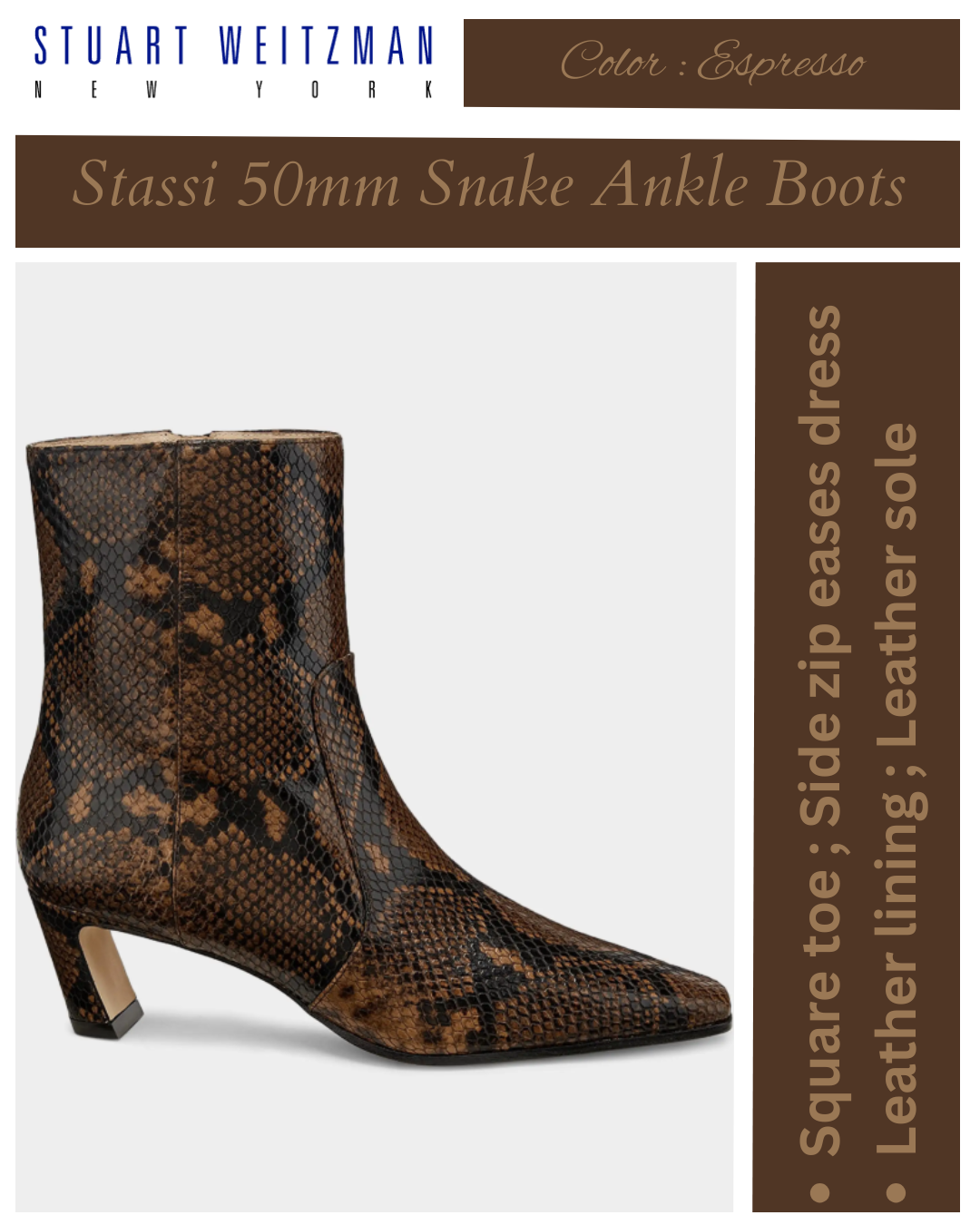 Stuart Weitzman Stassi 50mm Snake-Embossed Leather Ankle Boots