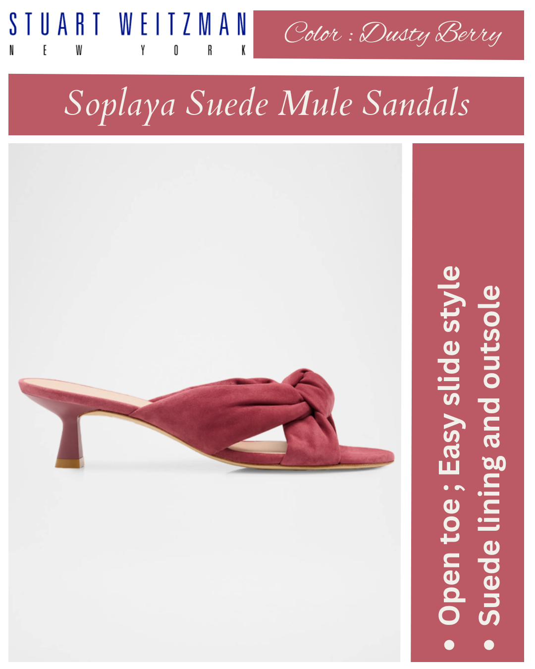 Stuart Weitzman 50mm Soplaya Suede Mule Sandals Dusty Berry