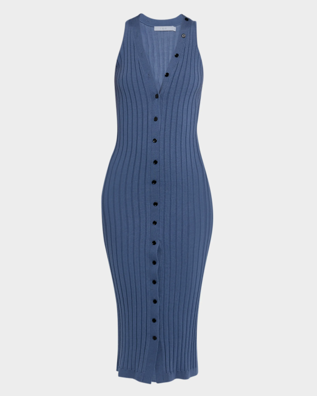 Iro Lyliane Buttoned Rib Wool Midi Dress