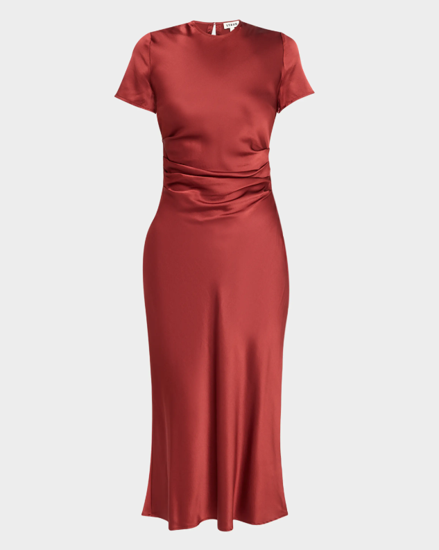 STAUD Marcel Silk Midi Dress