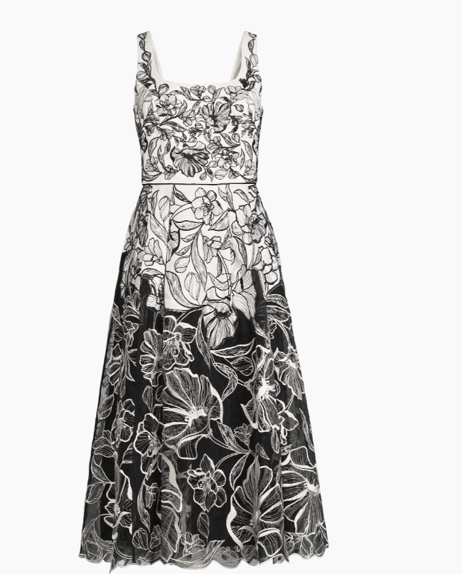 Aidan Mattox by Adrianna Papell Embroidered Organza Midi Dress