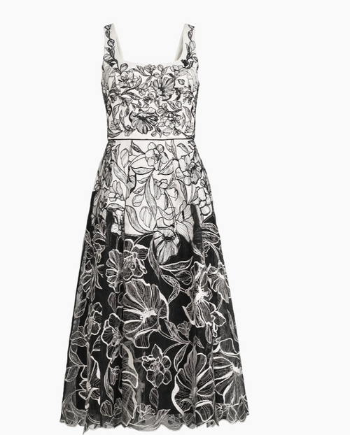 Aidan Mattox by Adrianna Papell Embroidered Organza Midi Dress