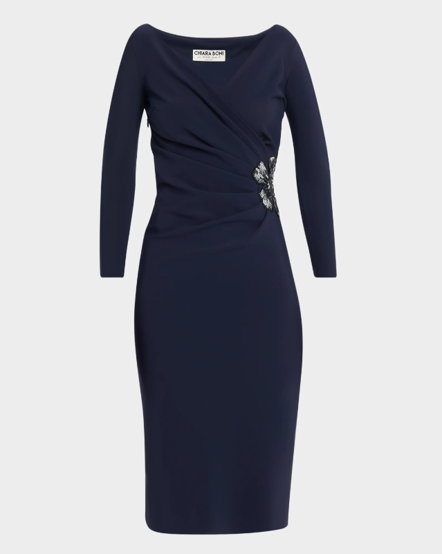 Chiara Boni La Petite Robe Onori Long Sleeve Sequin Flower Midi Dress