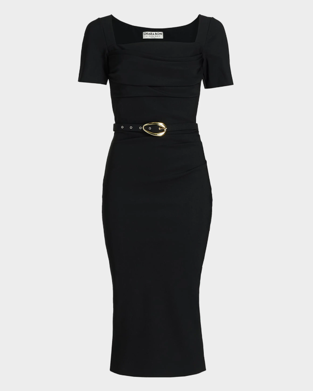 Chiara Boni La Petite Robe Bahir Belted Square-Neck Midi Sheath Dress