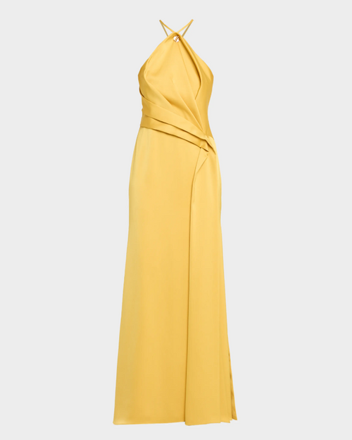 Aidan Mattox Draped Crepe Back Satin Halter Gown