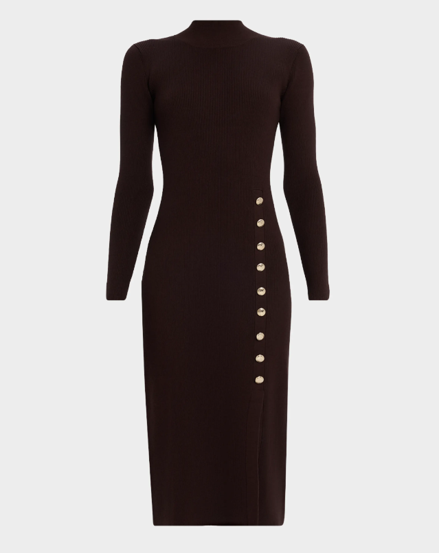 Elie Tahari The Chaya Ribbed Mock-Neck Midi Sweater Dress