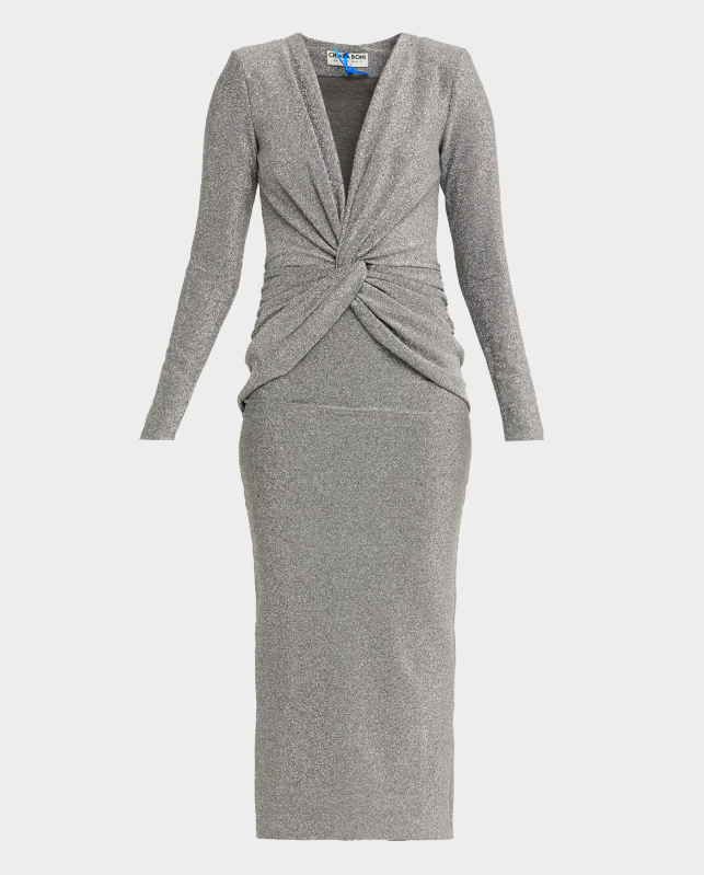 Chiara Boni La Petite Robe Jarra Twist-Front Shimmer Bodycon Midi Dress