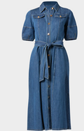 Shoshanna Mara Puff-Sleeve Denim Midi Shirtdress