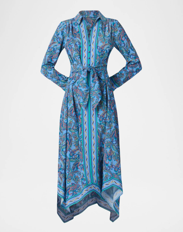 Shoshanna Adair Paisley-Print Handkerchief Midi Dress
