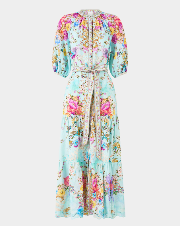Camilla Bazaar Blooms Puff-Sleeve Midi Shirtdress
