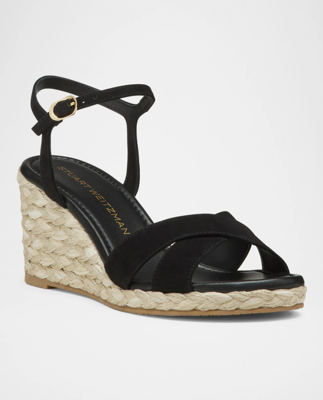 Stuart Weitzman Dayna Suede Crisscross Wedge Espadrilles