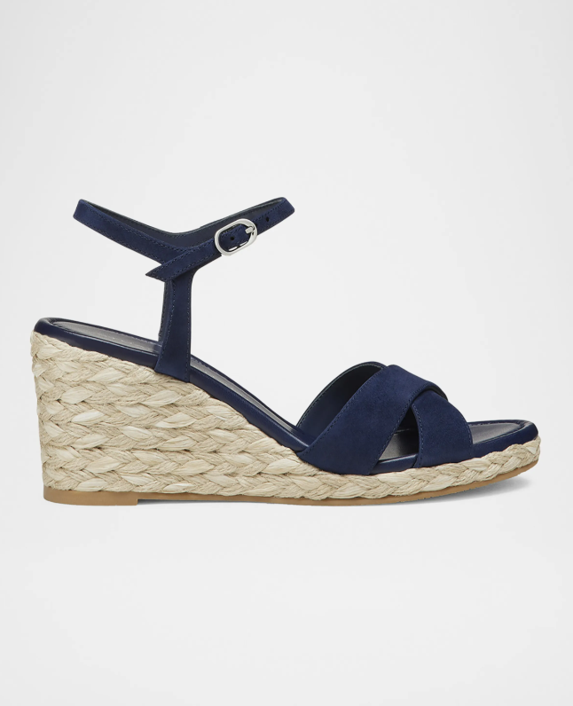 Stuart Weitzman Dayna Suede Crisscross Wedge Espadrilles