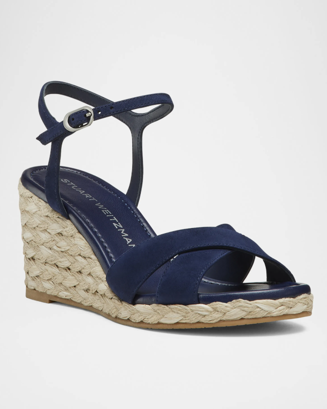 Stuart Weitzman Dayna Suede Crisscross Wedge Espadrilles