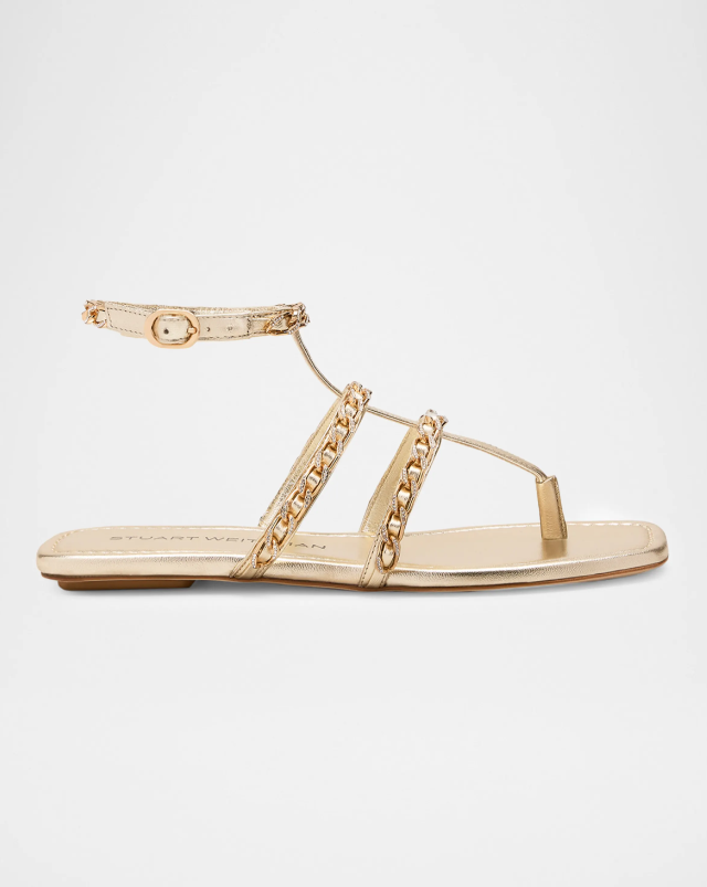 Stuart Weitzman Soluxe Crystal Metallic Leather Sandals