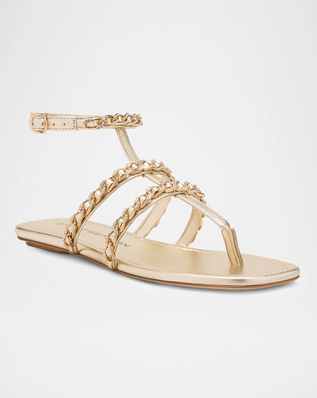 Stuart Weitzman Soluxe Crystal Metallic Leather Sandals