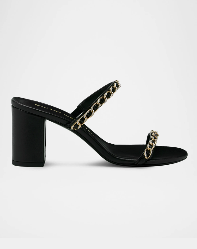 Stuart Weitzman Soluxe Crystal Leather Mule Sandals