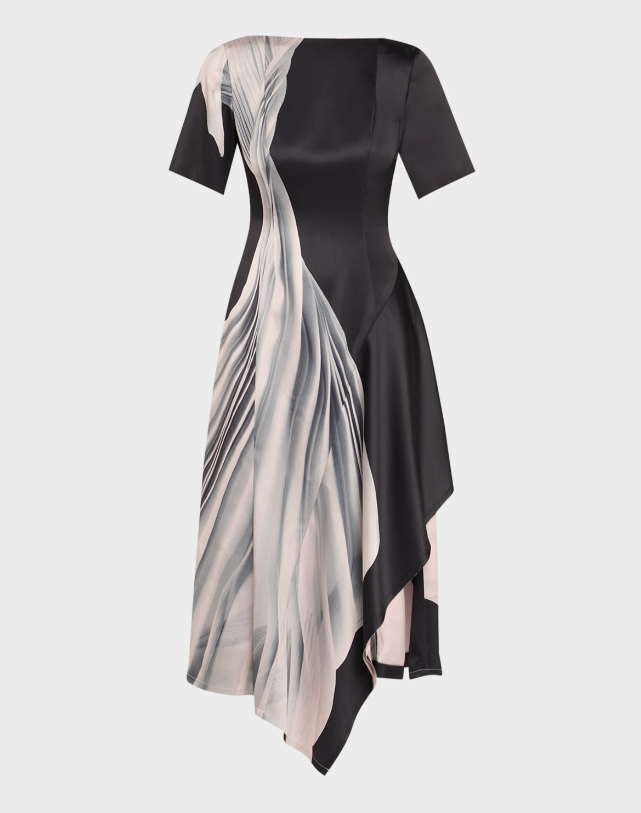 Jason Wu Collection Dancing Pleat Short-Sleeve Asymmetric Midi Dress