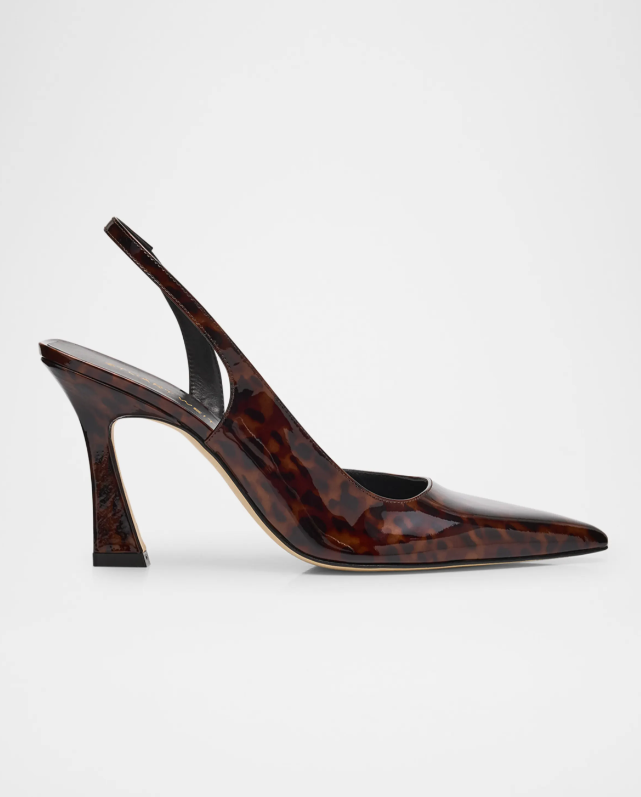 Stuart Weitzman Vinnie Tortoise Patent Leather D'Orsay Slingback Pumps