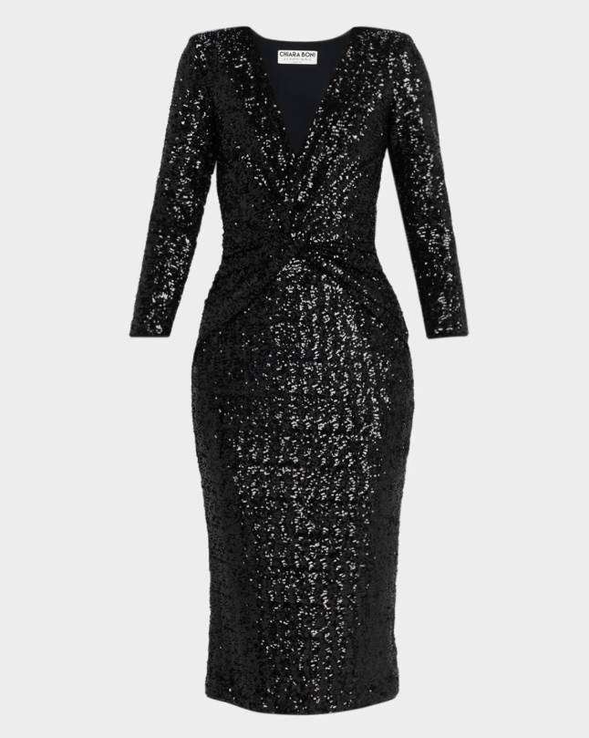 Chiara Boni La Petite Robe Jarra Twist-Front Sequin Midi Sheath Dress