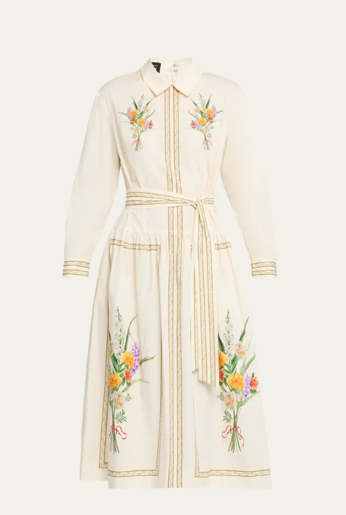 Rickie Freeman for Teri Jon Floral-Print Cotton Midi Shirtdress