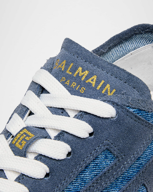 Balmain Racer 45 Denim and Suede Low-Top Sneakers