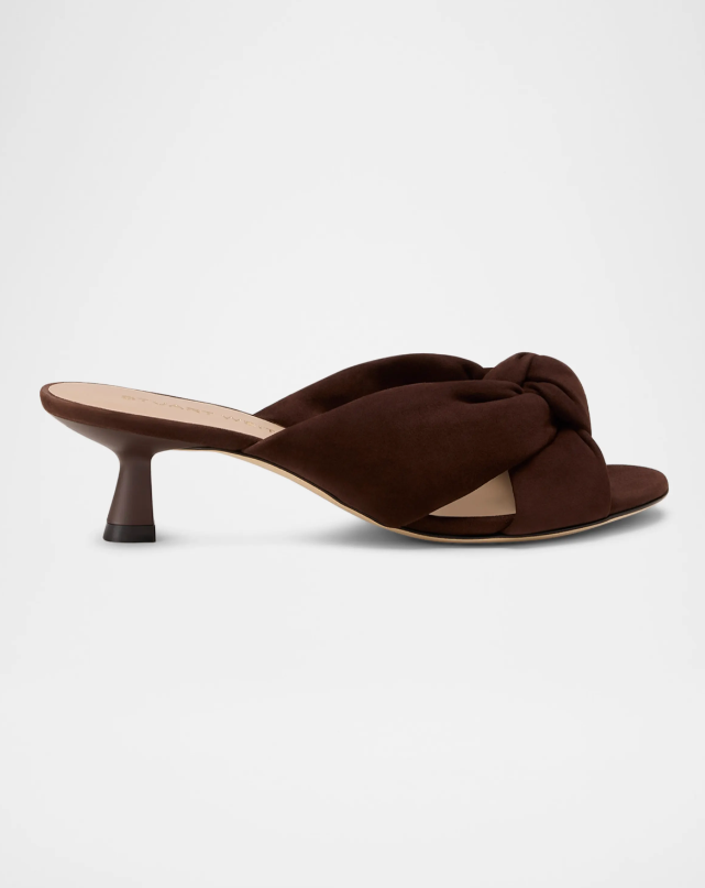 Stuart Weitzman 50mm Soplaya Suede Mule Sandals Walnut