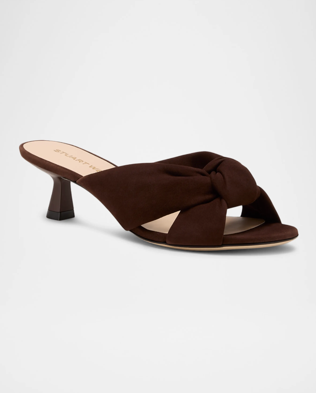 Stuart Weitzman 50mm Soplaya Suede Mule Sandals Walnut