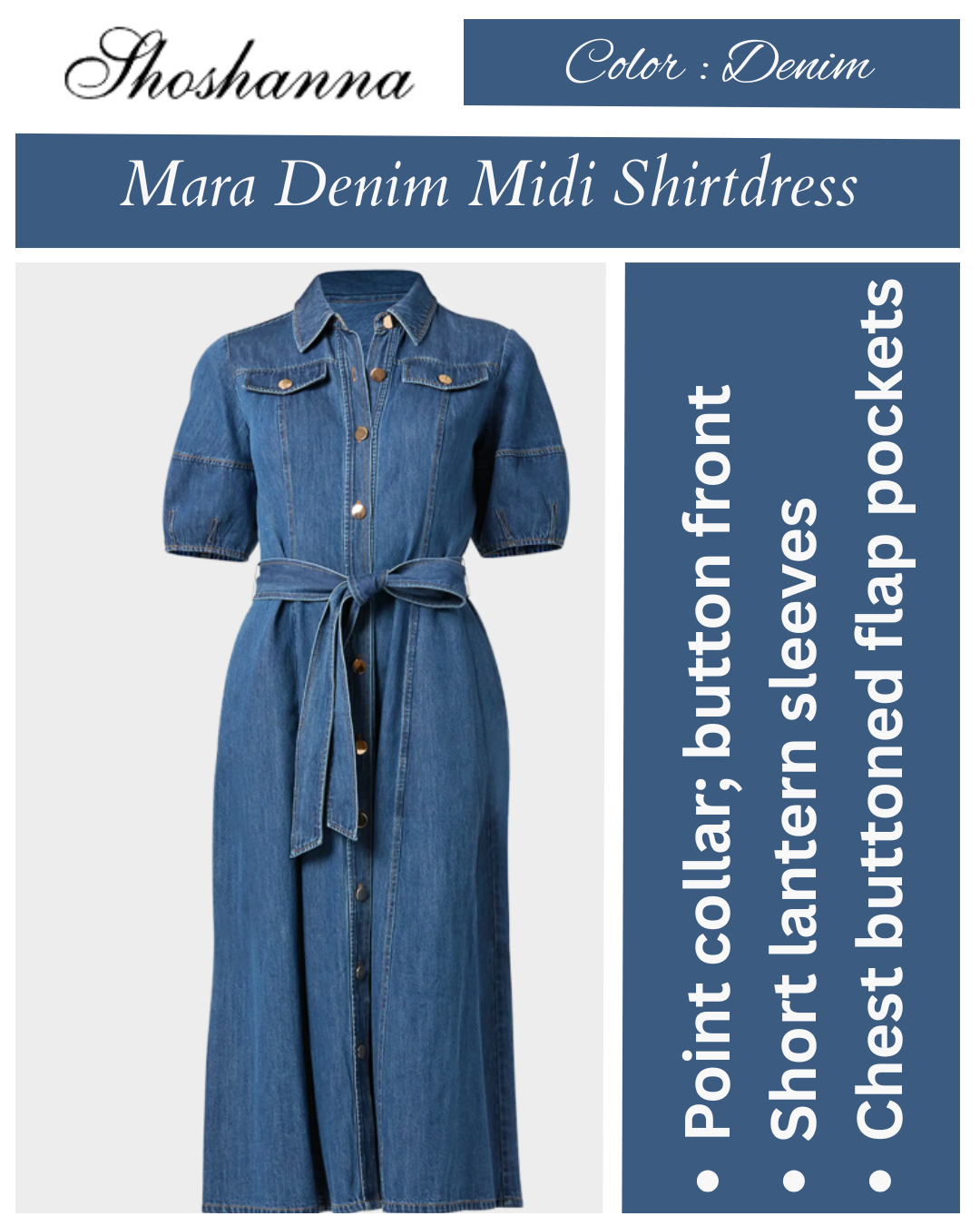Shoshanna Mara Puff-Sleeve Denim Midi Shirtdress