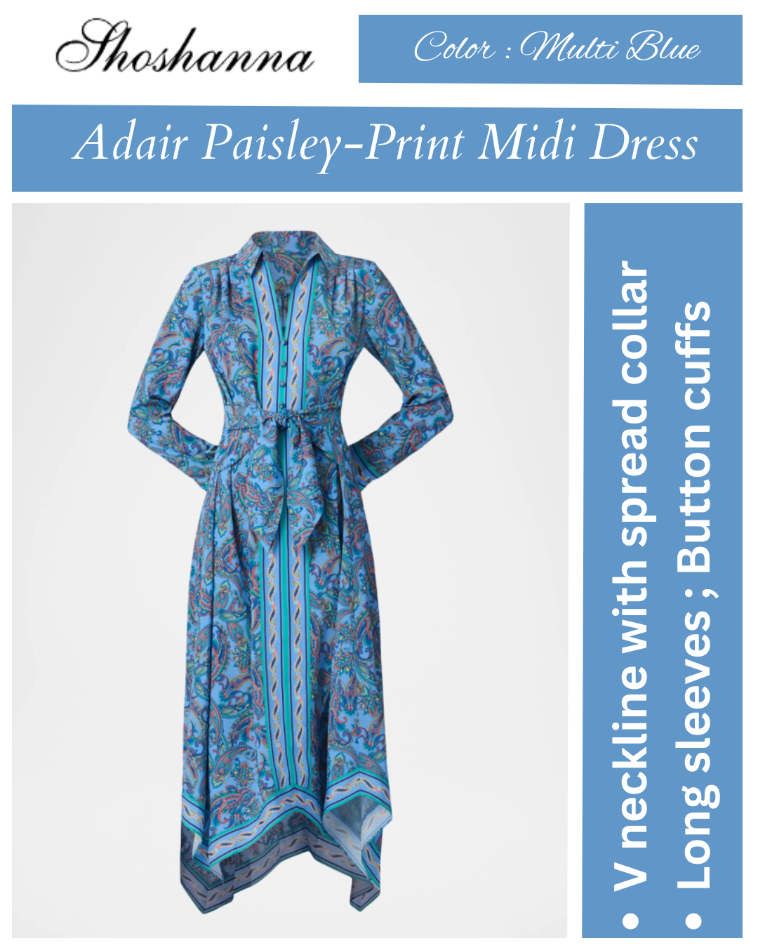 Shoshanna Adair Paisley-Print Handkerchief Midi Dress