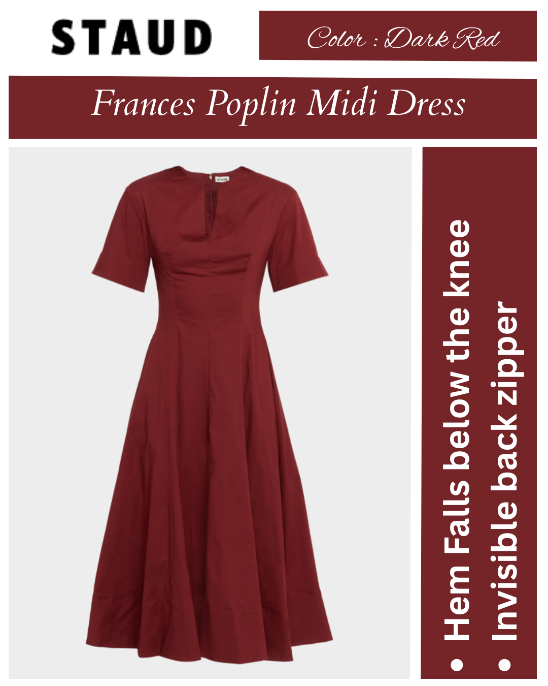STAUD Frances Poplin Midi Dress