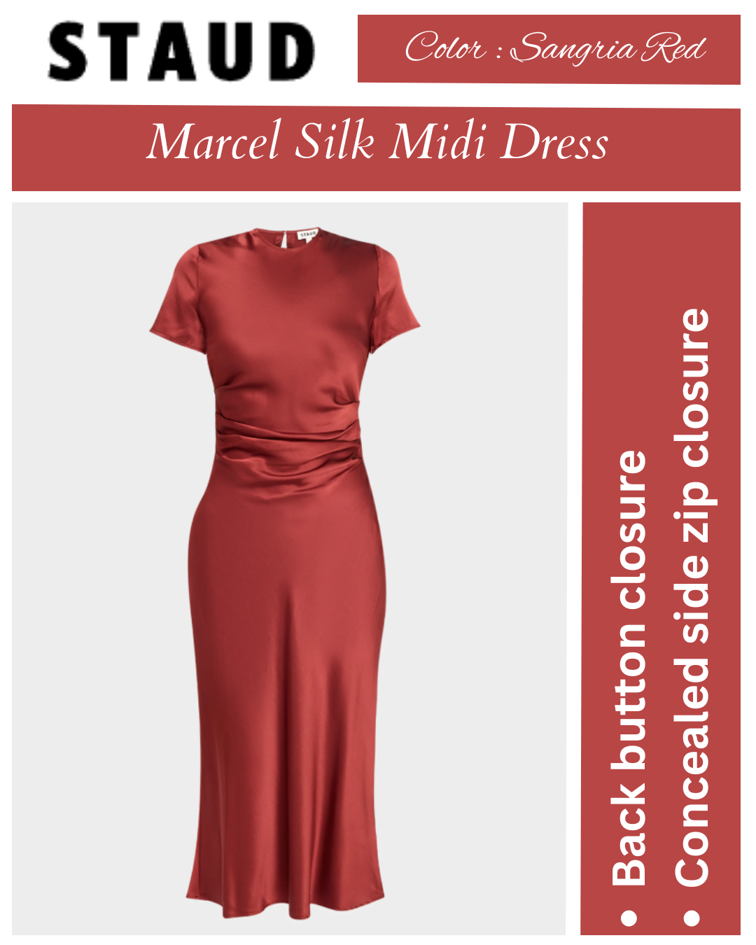 STAUD Marcel Silk Midi Dress