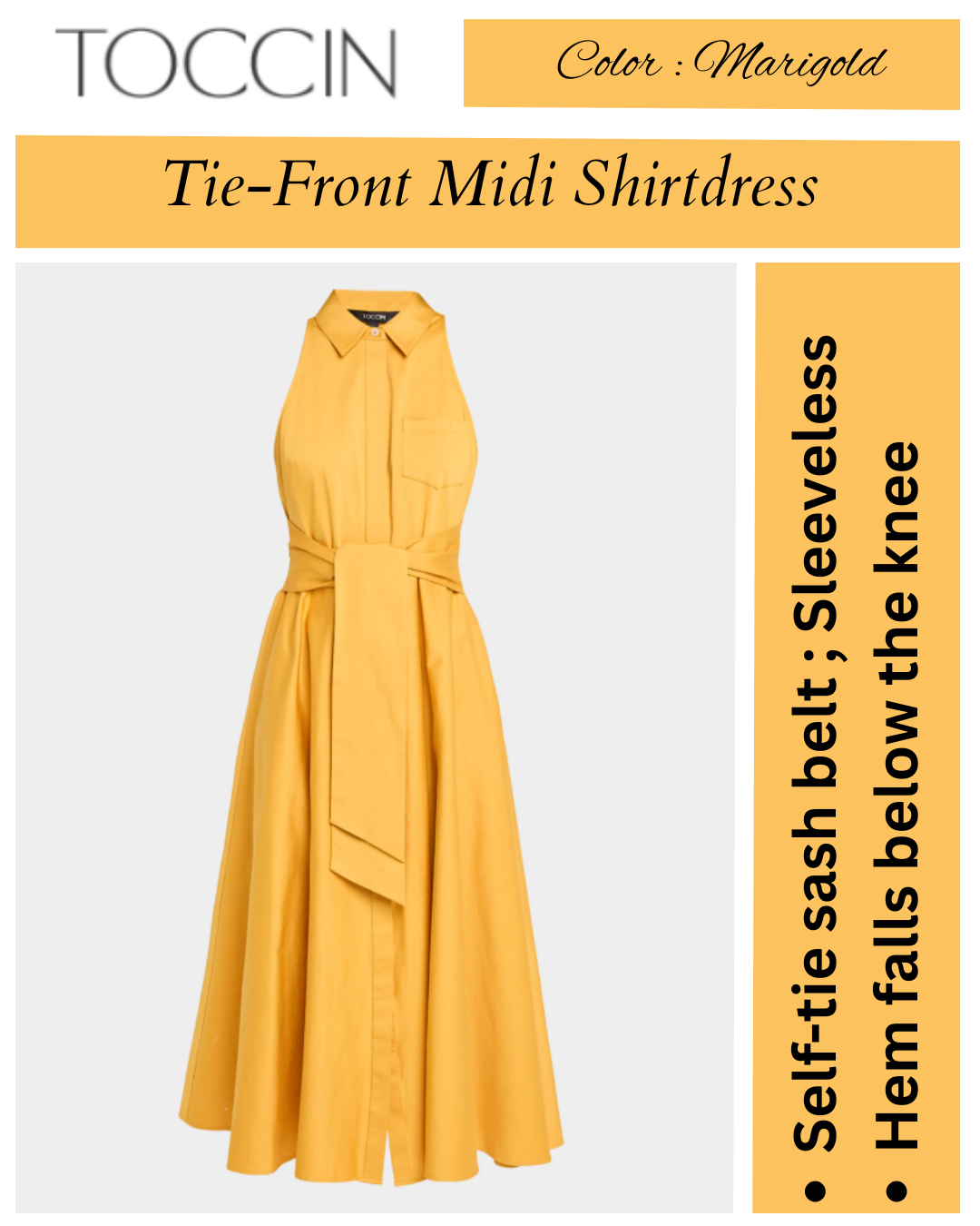 Toccin Chelsea Sleeveless Tie-Front Midi Shirtdress